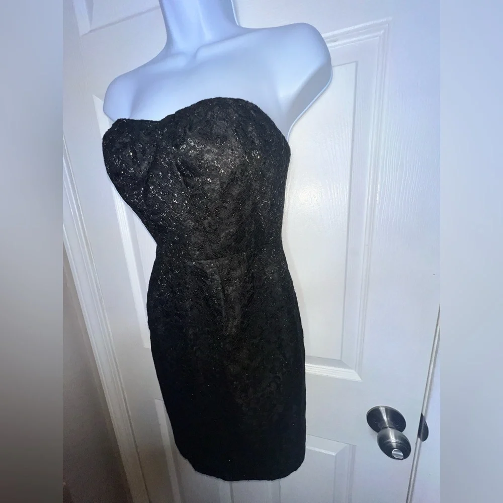 J. Crew Women’s 00 Black Strapless Metallic Lace Cocktail Dress XXS Classic